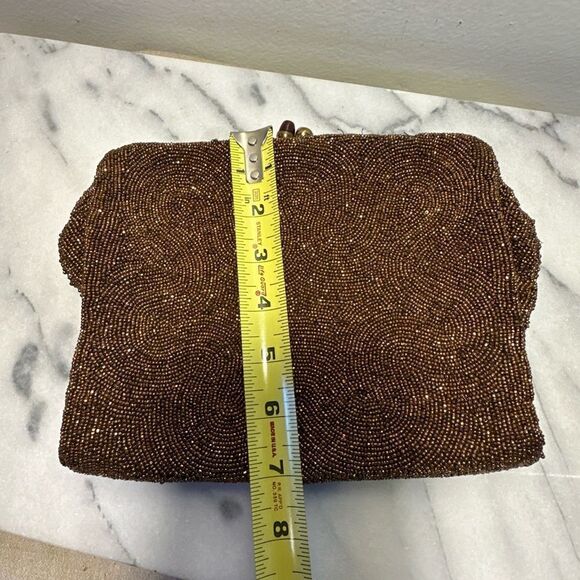 Elegant Brown Clutch Bag beaded with copper tiny beads made in Belgium - Picture 10 of 16